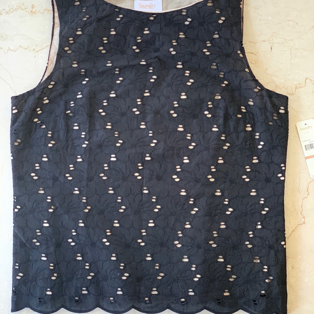NWT Laundry by Shelli Segal Black Eyelet Top